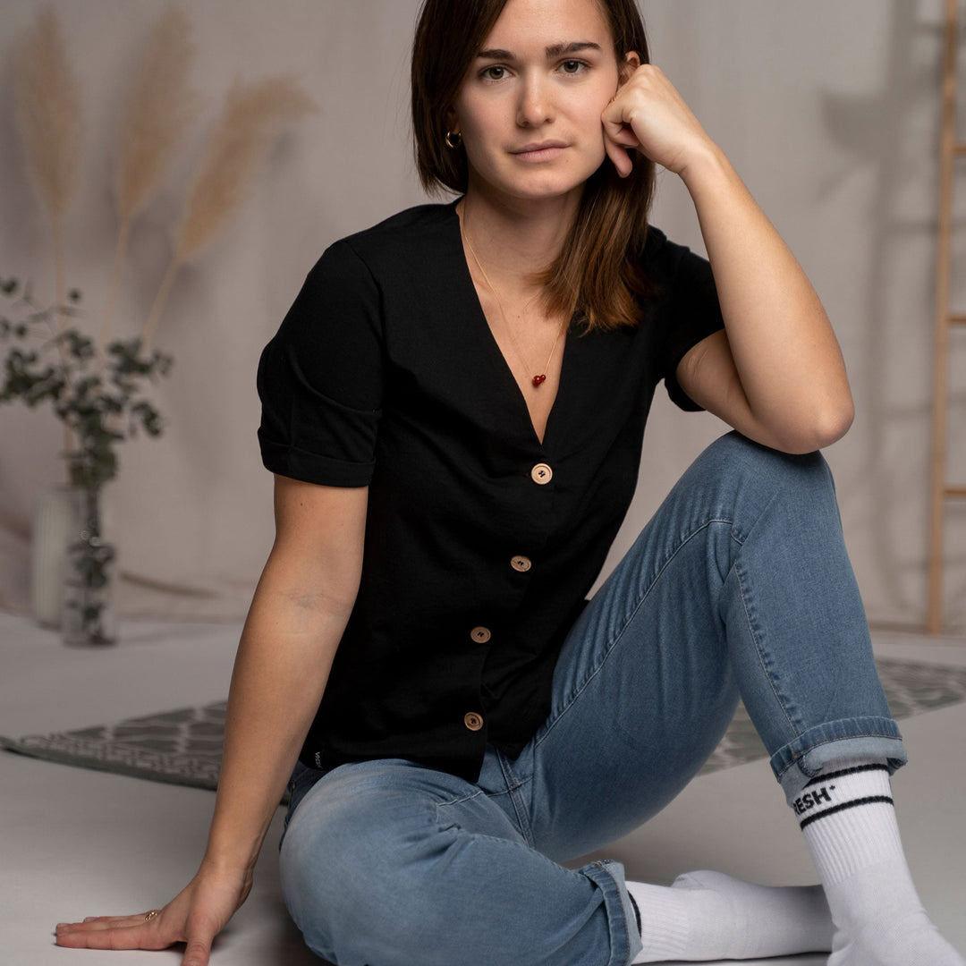 Josevini - Button T-Shirt mit TENCEL™ Modal, Schwarz
